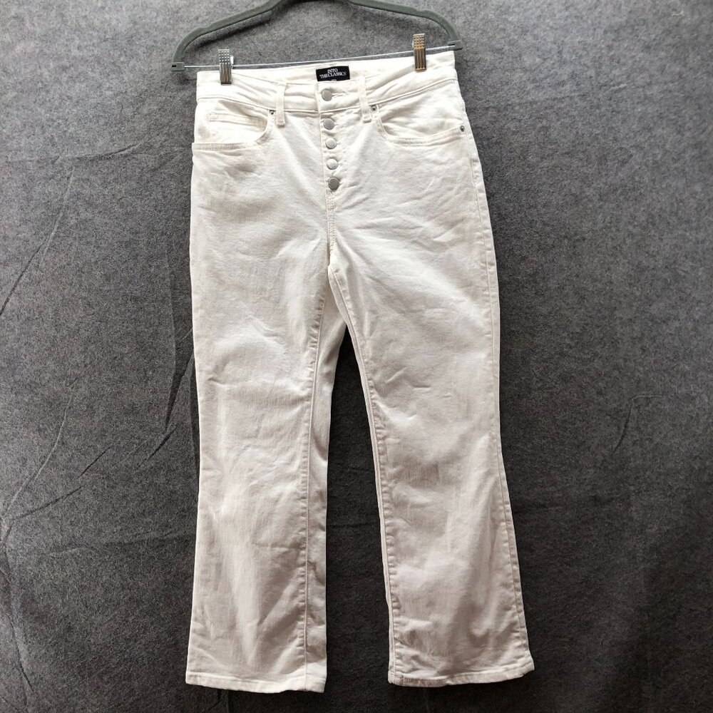 Zara Kick Flare Crop Jeans Womens 6 White Exposed Button‎ Fly Stretch Mid Rise